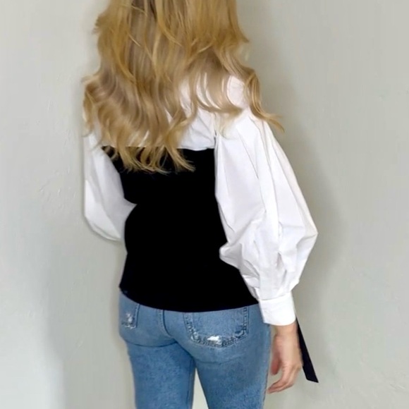 S.DEER Pleated Textured Patchwork Shirt Size Small - Picture 3 of 4